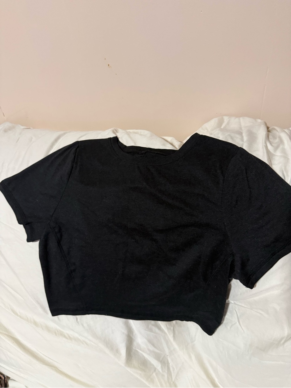 Black Cropped Crewneck Tee - Women